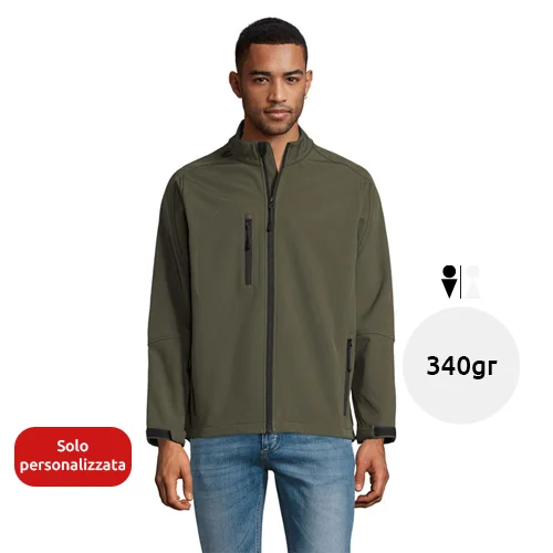 Giacca softshell da uomo colori assortiti impermeabile e traspirante taglio aderente in poliestere 340gr