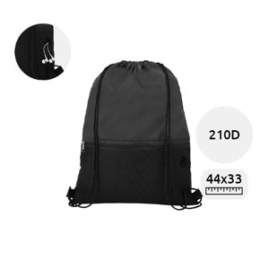 Sacca in poliestere con cordoncino e tasca con passaggio per auricolari da 210D 33x44cm 