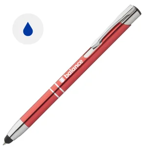 Penna a sfera in alluminio disponibile in diversi colori con punta touch e meccanismo a scatto a refill blu