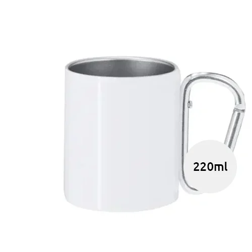 Tazza per sublimazione in acciaio inox con manico moschettone 220ml