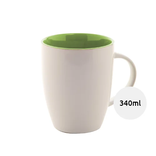 Tazza bicolore in ceramica bianca e interno colorato con confezione di cartoncino kraft 340ml