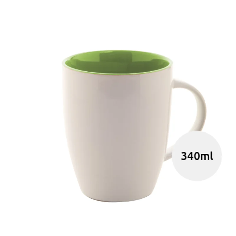Tazza bicolore in ceramica bianca e interno colorato con confezione di cartoncino kraft 340ml