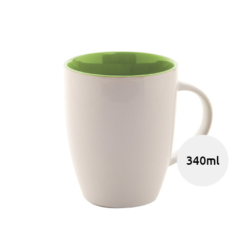 Tazza bicolore in ceramica bianca e interno colorato con confezione di cartoncino kraft 340ml