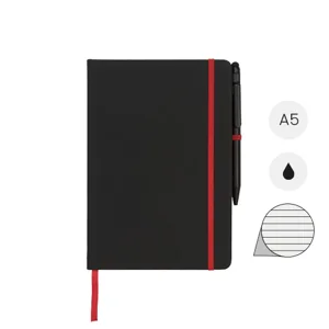 Block notes A5 con chiusura a elastico e penna con touch screen refill nero 96 fogli a righe color crema