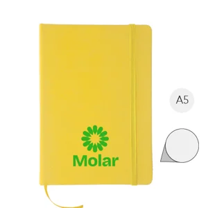 Block Notes A5 con copertina in finta pelle e 100 fogli neutri con segnalibro e cinturino in gomma coordinati
