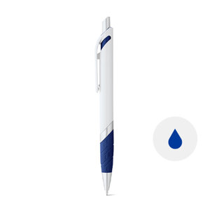 Penna a sfera con finitura gommata antiscivolo colorata e meccanismo a scatto e refill blu