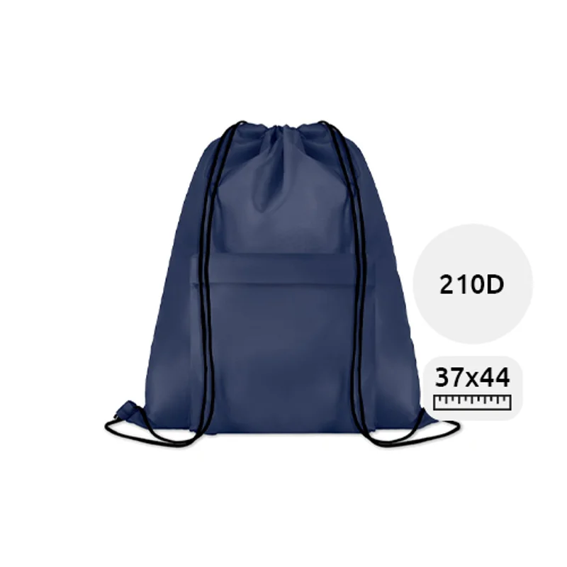 Sacca in poliestere con tasca frontale con chiusura a zip e a coulisse da 210D 37x44cm