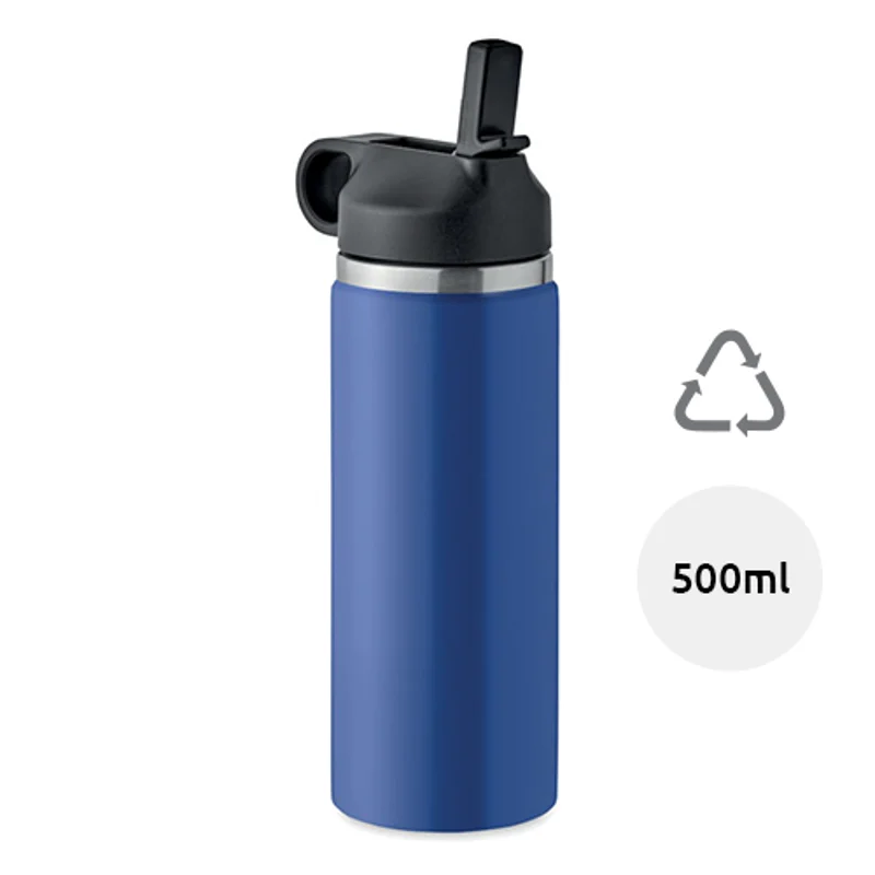 Borraccia a doppio strato in acciaio inox riciclato e tappo con cannuccia integrata da 500ml