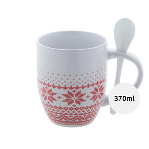 Tazza di Natale in ceramica bianca con cucchiaino da 370ml