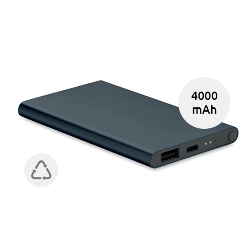 Power bank in alluminio riciclato con porta di tipo-C da 4000mAh 