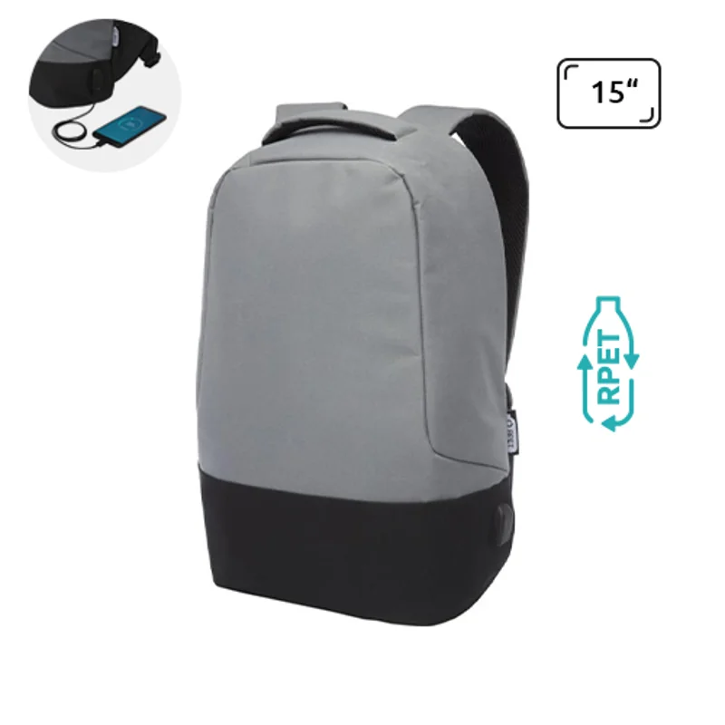 Zaino antifurto da 15'' in RPET con protezione RFID e porta USB