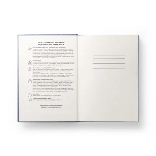 Block note A5 con copertina rigida composta da scarti della buccia di caffé 120 pagine a righe prodotte con scarti di cotone