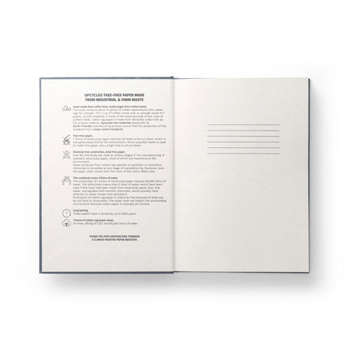 Block note A5 con copertina rigida composta da scarti della buccia di caffé 120 pagine a righe prodotte con scarti di cotone