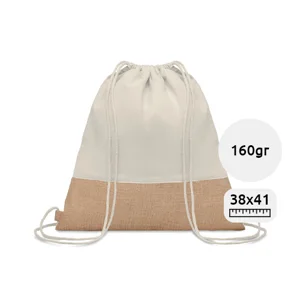 Sacca in cotone con dettagli in juta con chiusura a coulisse da 160gr 38X41cm
