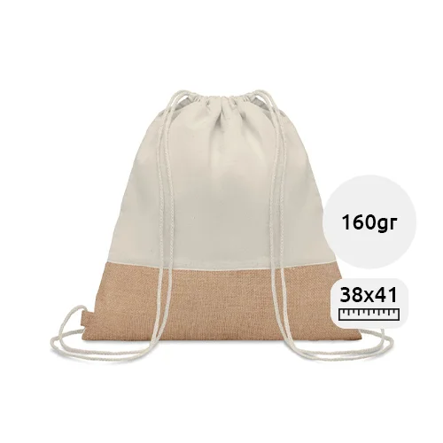 Sacca in cotone con dettagli in juta con chiusura a coulisse da 160gr 38X41cm