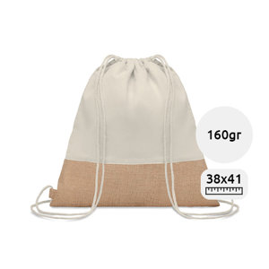 Sacca in cotone con dettagli in juta con chiusura a coulisse da 160gr 38X41cm