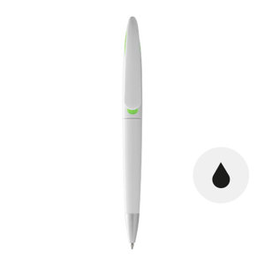 Penna a sfera in plastica con fusto bianco con dettagli colorati meccanismo a rotazione e refill nero