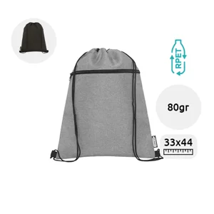 Sacca in RPET con zip e motivo melange sul fronte e retro e nero da 80gr 33x44cm