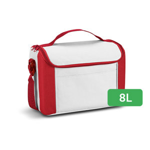 Borsa termica in poliestere da 8l per 8 lattine con tracolla regolabile e tasca frontale 270x200x160mm