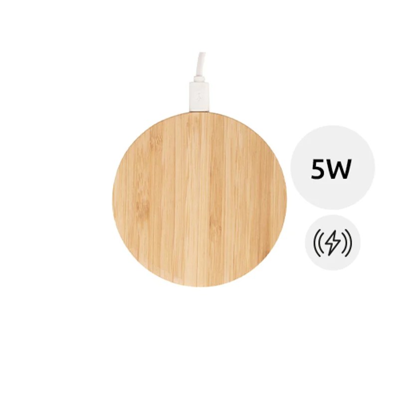 Caricatore wireless in bambù piccolo e compatto da 5W