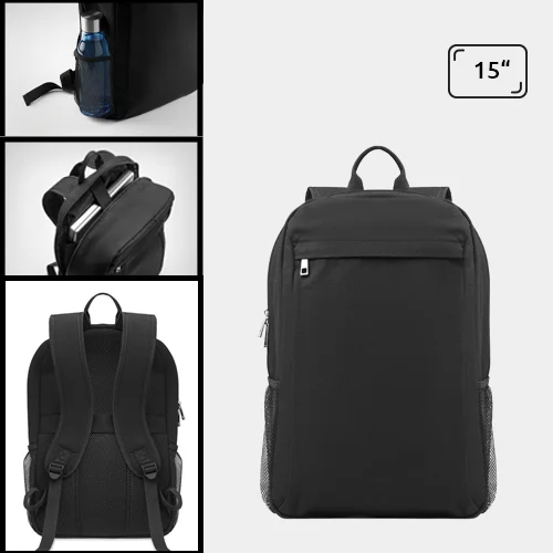 Zaino porta pc da 15 "in tela lavata da 340gr con spallacci imbottiti e aggancio trolley