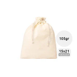 Sacca in 100% cotone piccola e colore naturale con chiusura a coulisse da 105gr 15×21cm