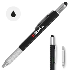 Penna a sfera in ABS multifunzione con punta touch righello livella cacciavite e refill nero