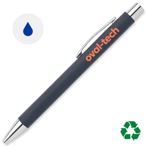 Penna a sfera a pulsante in carta riciclata e finiture in metallo con refill blu