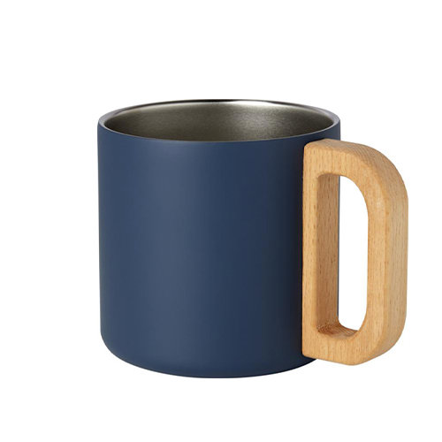 Tazza in acciaio inox riciclato certificato con manico in legno di faggio e isolamento sottovuoto in rame da 360ml