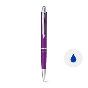 Penna a sfera in plastica color viola con meccanismo a scatto e refill blu