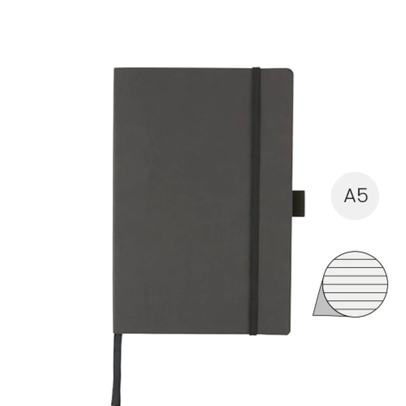 Block notes formato A5 con copertina flessibile morbida e 80 fogli a righe color crema in confeione regalo