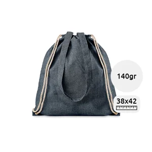 Sacca in cotone riciclato colorata con manici lunghi e chiusura a coulisse da 140gr 38X42cm