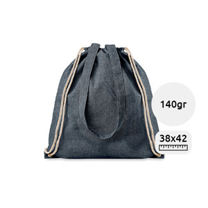 Sacca in cotone riciclato colorata con manici lunghi e chiusura a coulisse da 140gr 38X42cm