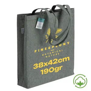 Shopper in cotone riciclato con manici lunghi e soffietto da 190gr 38x42cm