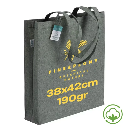 Shopper in cotone riciclato con manici lunghi e soffietto da 190gr 38x42cm