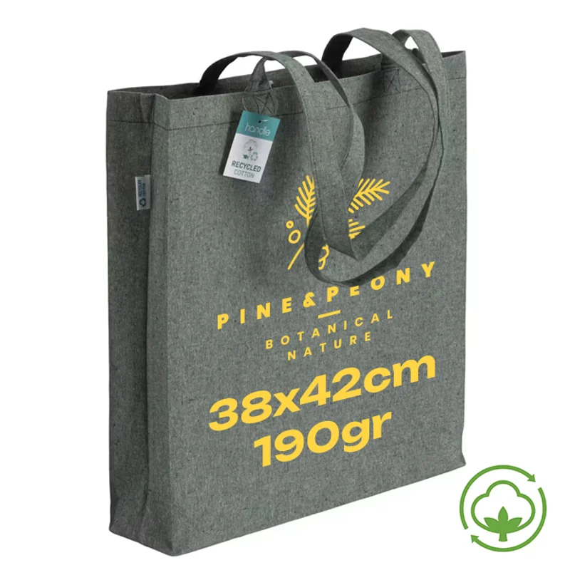 Shopper in cotone riciclato con manici lunghi e soffietto da 190gr 38x42cm