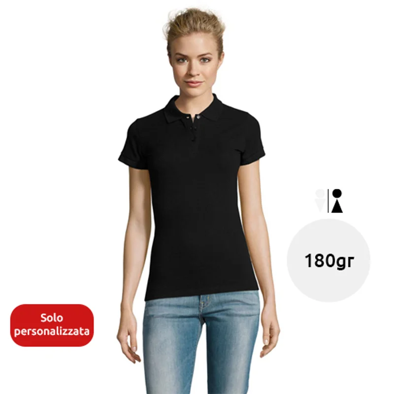 Maglietta polo da donna colori assortiti a maniche corte taglio aderente 100% cotone 180gr