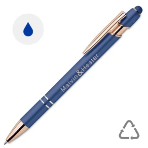Penna a sfera touch in alluminio riciclato con dettagli color oro rosa refill blu