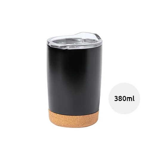 Tazza termica inox dal 380ml con base sughero e coperchio trasparente
