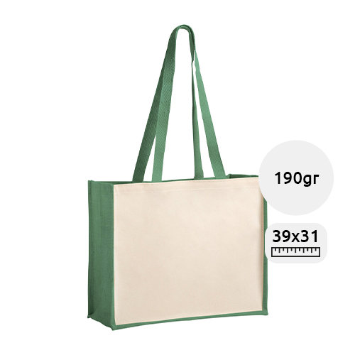 Shopper per la spesa in juta e cotone laminato con manici lunghi disponibile in diversi colori 39×31×16cm