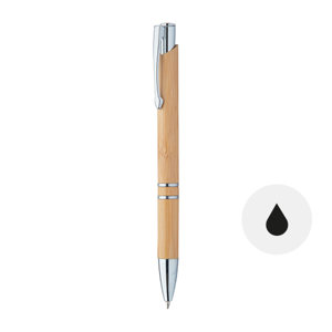 Penna a sfera in bambù con finiture cromate e meccanismo a scatto e refill nero