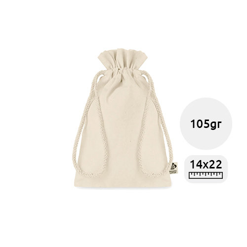 Sacca regalo piccola in cotone biologico con chiusura in coulisse 14x22cm da 105gr