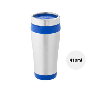 Bicchiere termico da viaggio in acciaio inox a doppia parete e coperchio in plastica 410ml