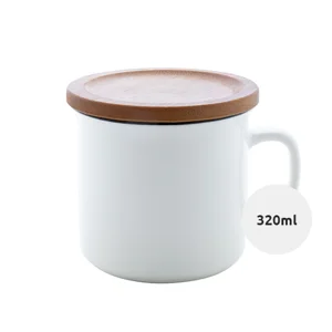 Tazza vintage in porcellana alta qualità con bordo nero e tappo sottobicchiere in bambù 320ml