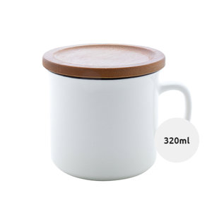 Tazza vintage in porcellana alta qualità con bordo nero e tappo sottobicchiere in bambù 320ml