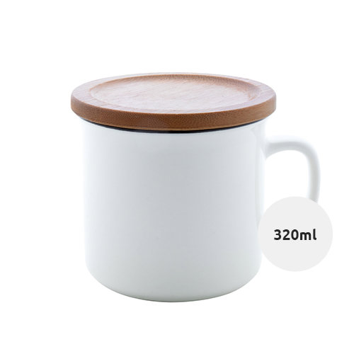 Tazza vintage in porcellana alta qualità con bordo nero e tappo sottobicchiere in bambù 320ml