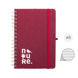 Block note a spirale A5 con copertina RPET a 70 fogli a righe in carta kraft riciclata con portapenne e inserto in plastica di paglia di grano per cellulare ed elastico