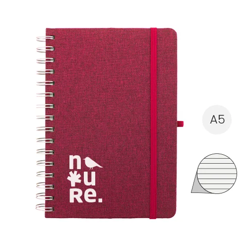 Block note a spirale A5 con copertina RPET a 70 fogli a righe in carta kraft riciclata con portapenne e inserto in plastica di paglia di grano per cellulare ed elastico