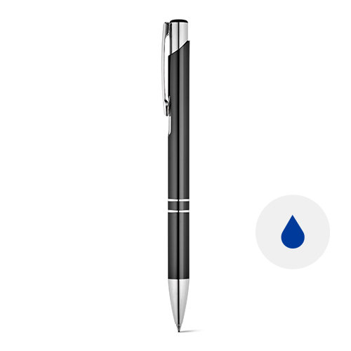 Penna a sfera in alluminio in colori assortiti con meccanismo a scatto e refill blu