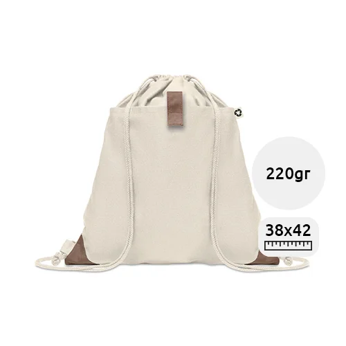 Sacca in cotone riciclato con finiture colorate e chiusura a coulisse de 220gr 38X42cm